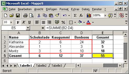 Abbildung 87: Excel-Tabelle